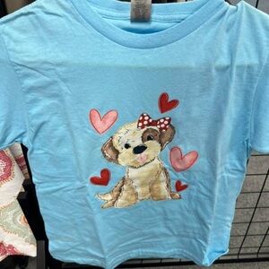 Cute Blue T-Shirt with Puppy and Hearts